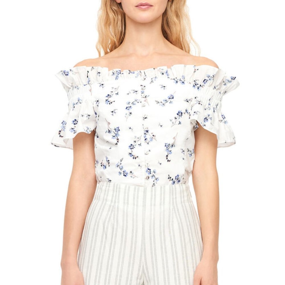 NWT Rebecca Taylor Off Shoulder White Floral Top
